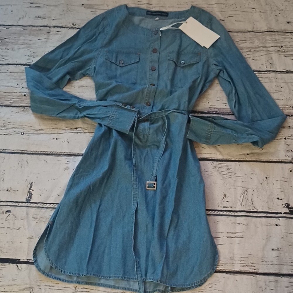 Chaconia Dolls Blue Cotton Chambray Shirtdress 8 NWT